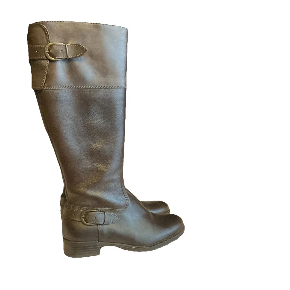 Brown Leather Zip Knee High Riding Boots Size 6 US ALDO